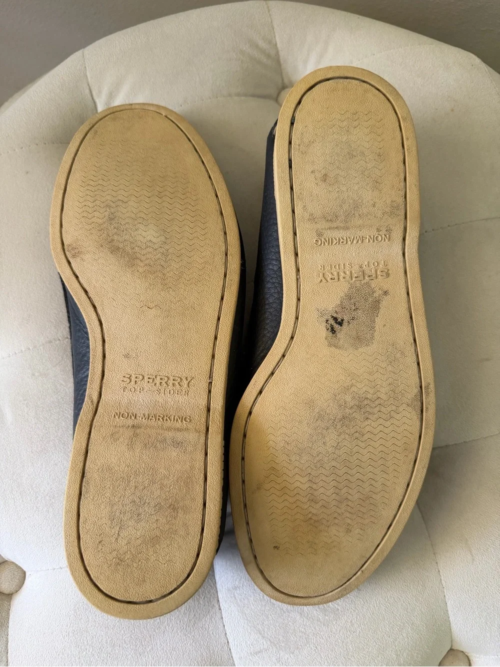 Sperry Top-Sider Navy Blue  Leather Boat Shoes with White Laces